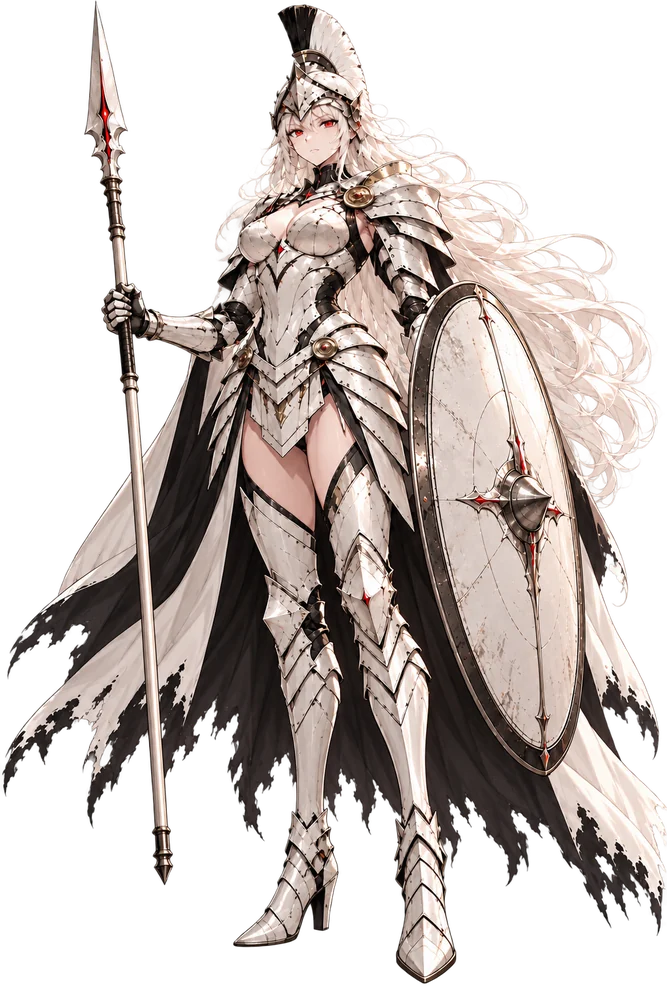 Afina in the pale armour of her Dominant form